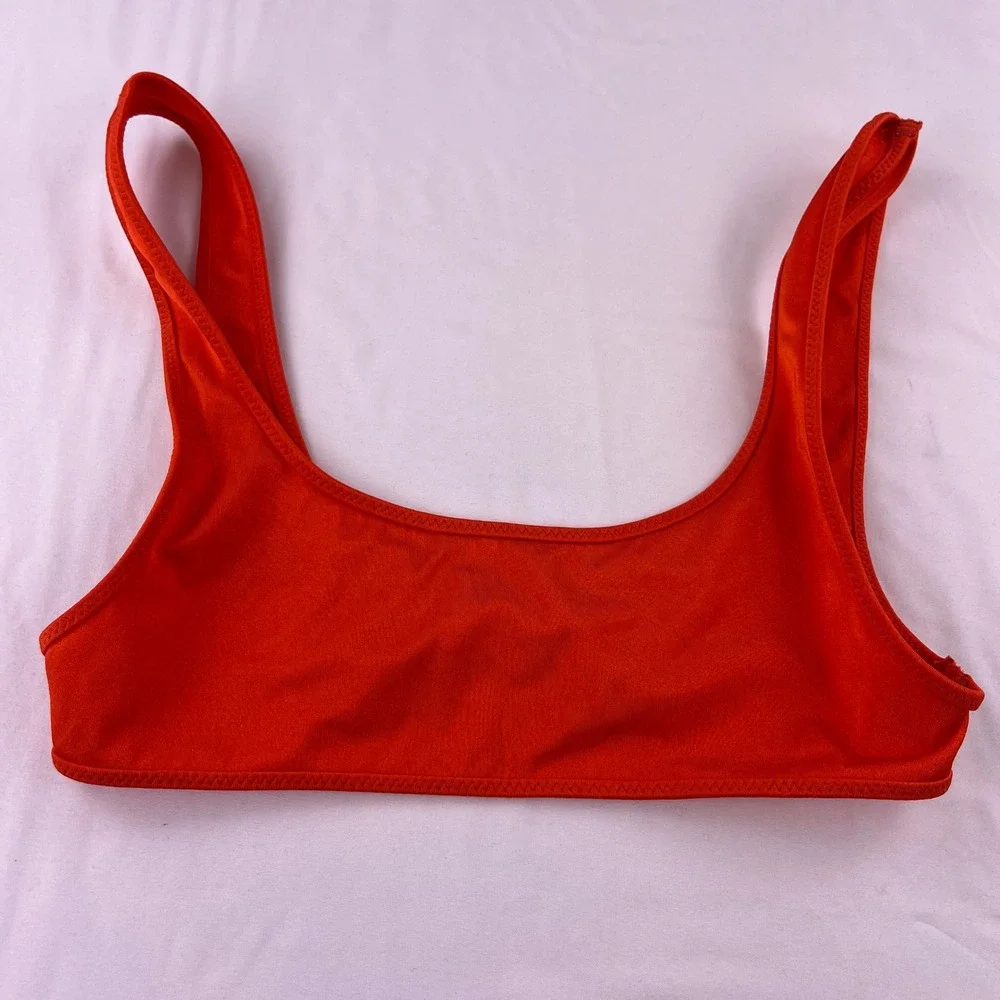 Triangl Orange Scoop Neck Bikini Set Medium Top Large Bottom High Cut Swimsuit